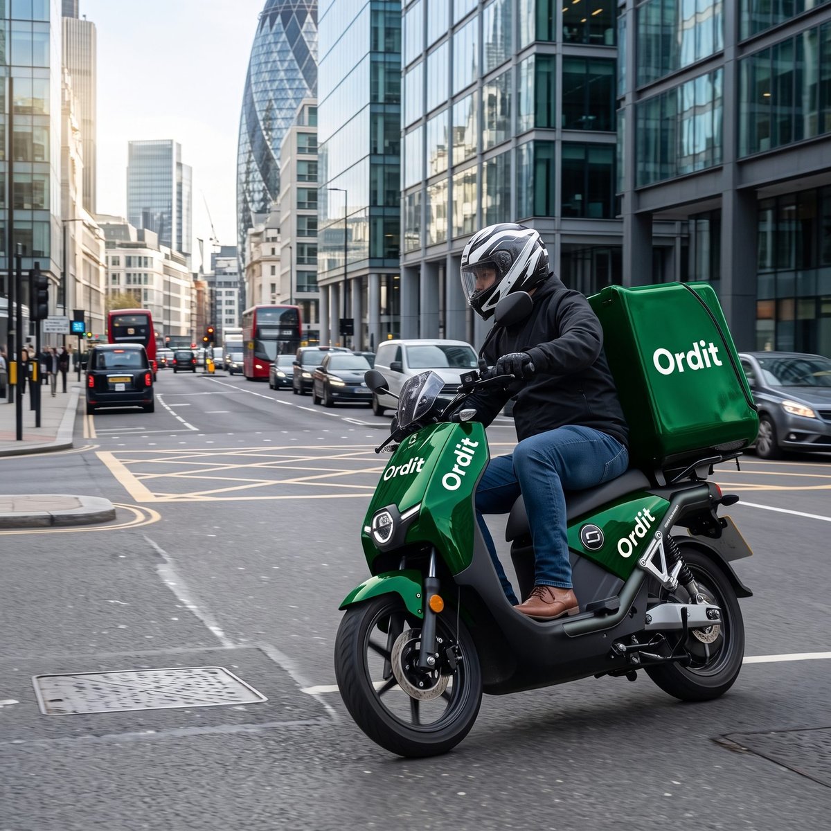 An Ordit moped out on a delivery run in Central London